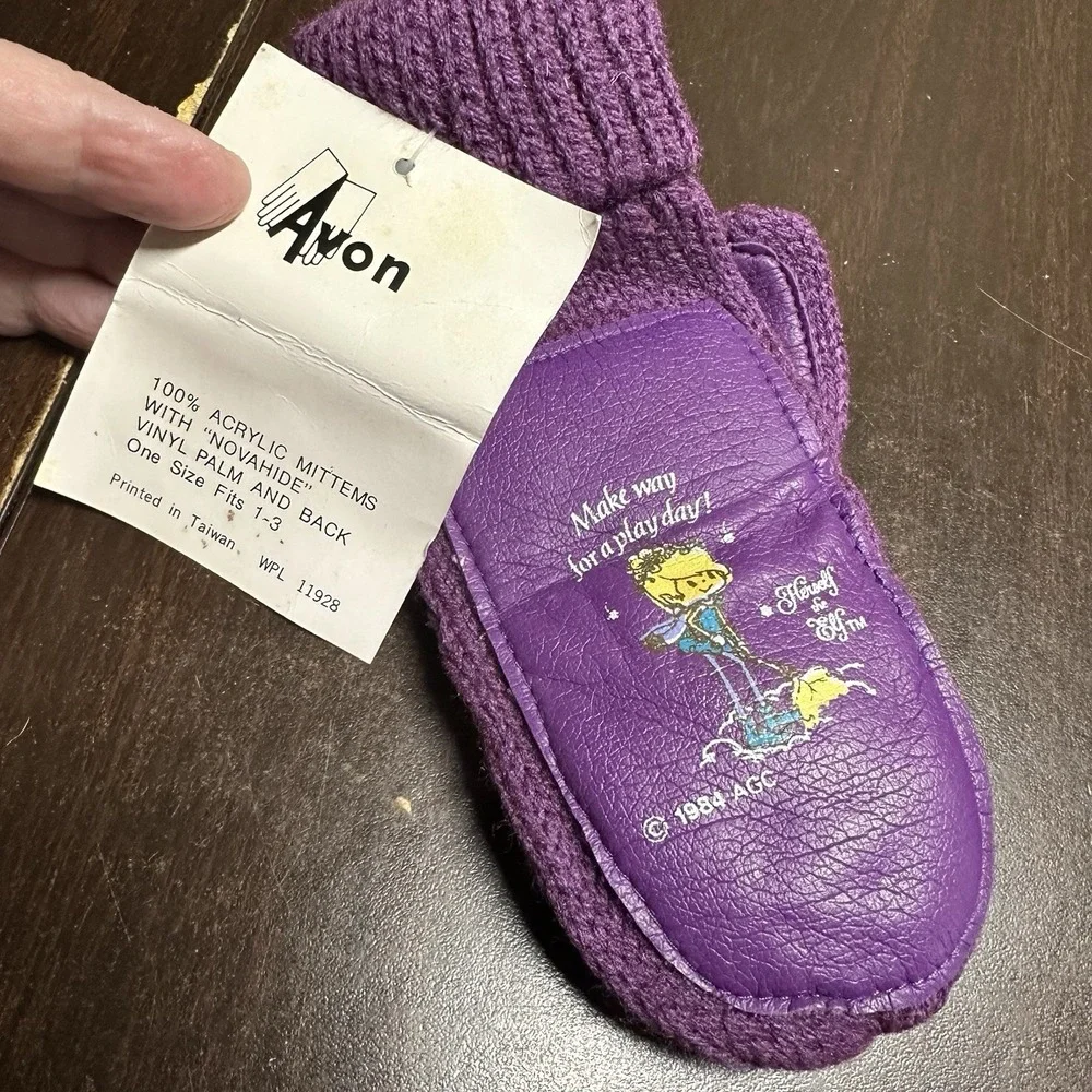 Vtg‎ 1984 Herself the Elf Avon Purple Knit Mittens Kids Size 1-3 New With Tags